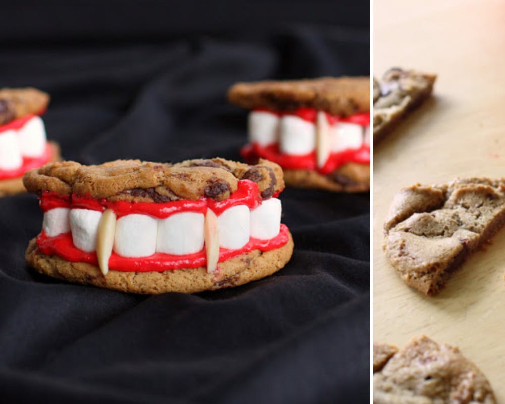 Biscuits dents de Dracula aux pépites de chocolat et aux chamallows  
