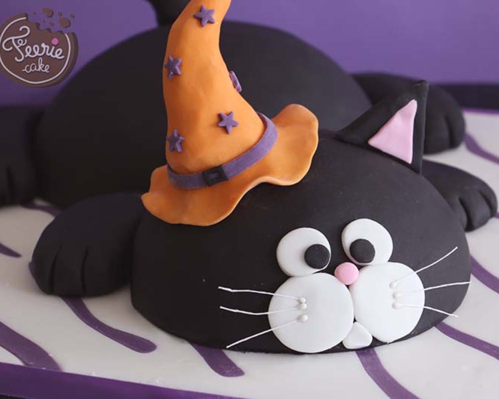 Gâteau chat noir d'Halloween
