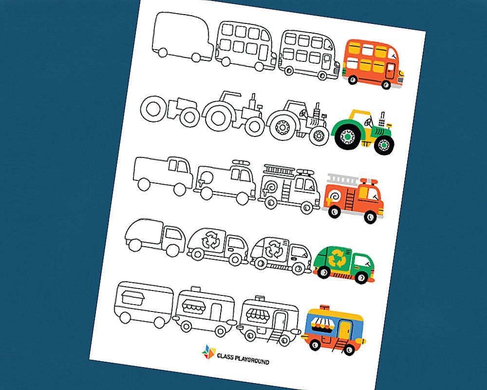Apprendre à dessiner : tracteurs, bus et camions
