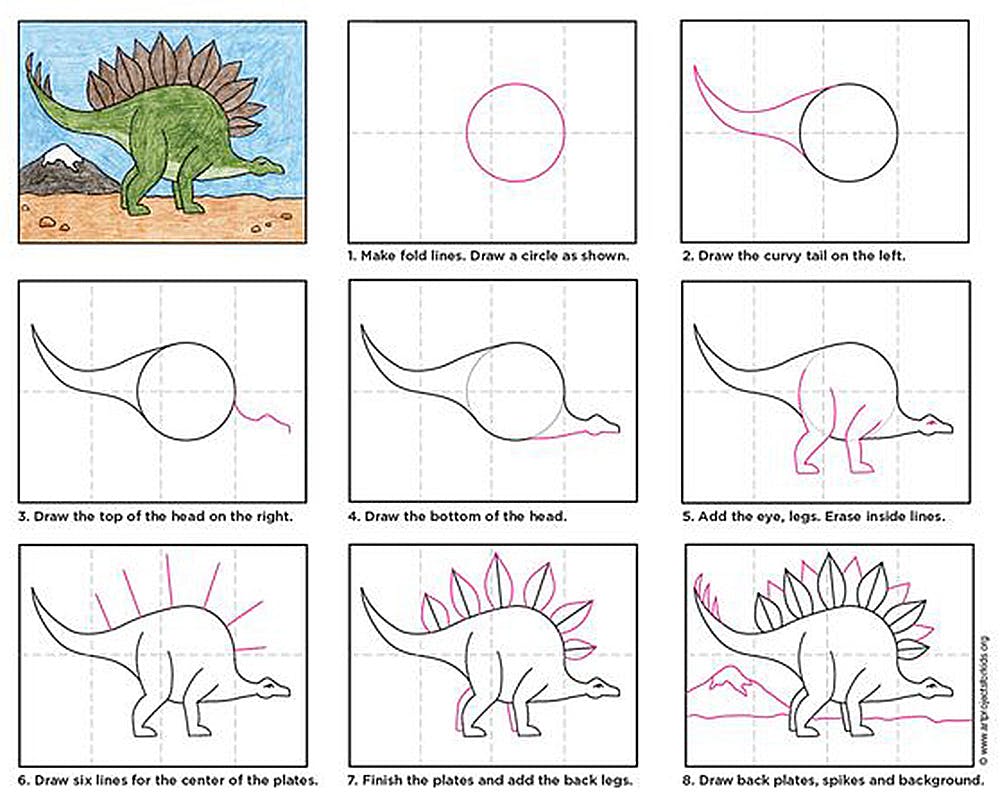fiche pour apprendre à dessiner le dinosaure