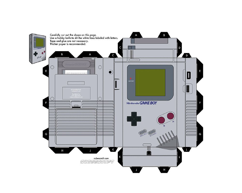 modèle pour faire une Game Boy en papier