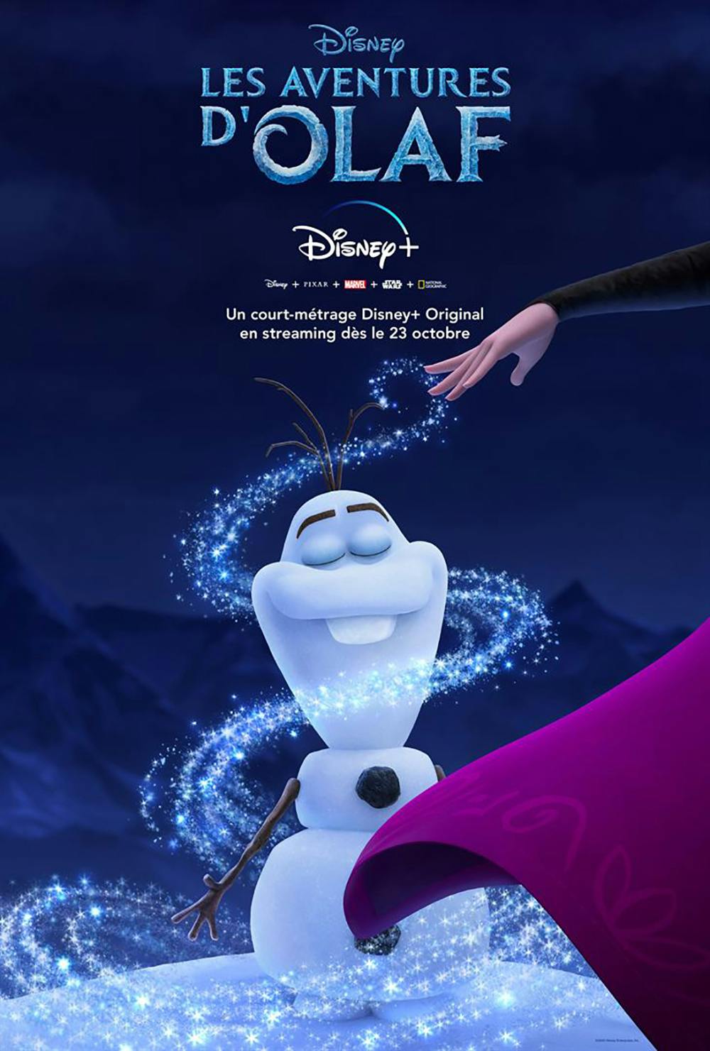 Olaf, le bonhomme de neige de la Reine des Neiges, affiche Les aventures d'Olaf sur Disney+