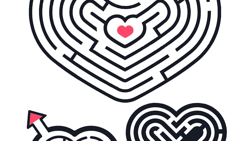 3 petits labyrinthes en formes de coeur
