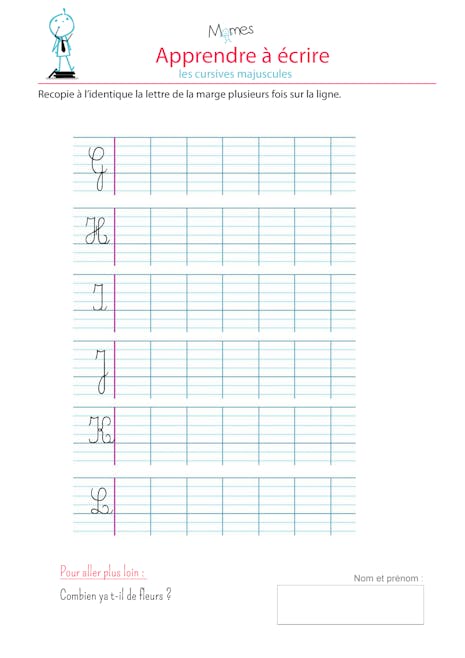 Apprendre A Ecrire Les Cursives Majuscules G H I J K L Momes Net