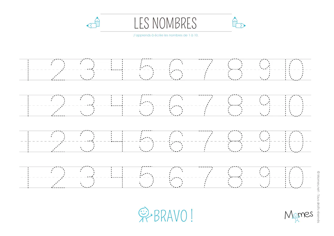 Fiche à imprimer - Apprendre à tracer les chiffres à la main | MOMES