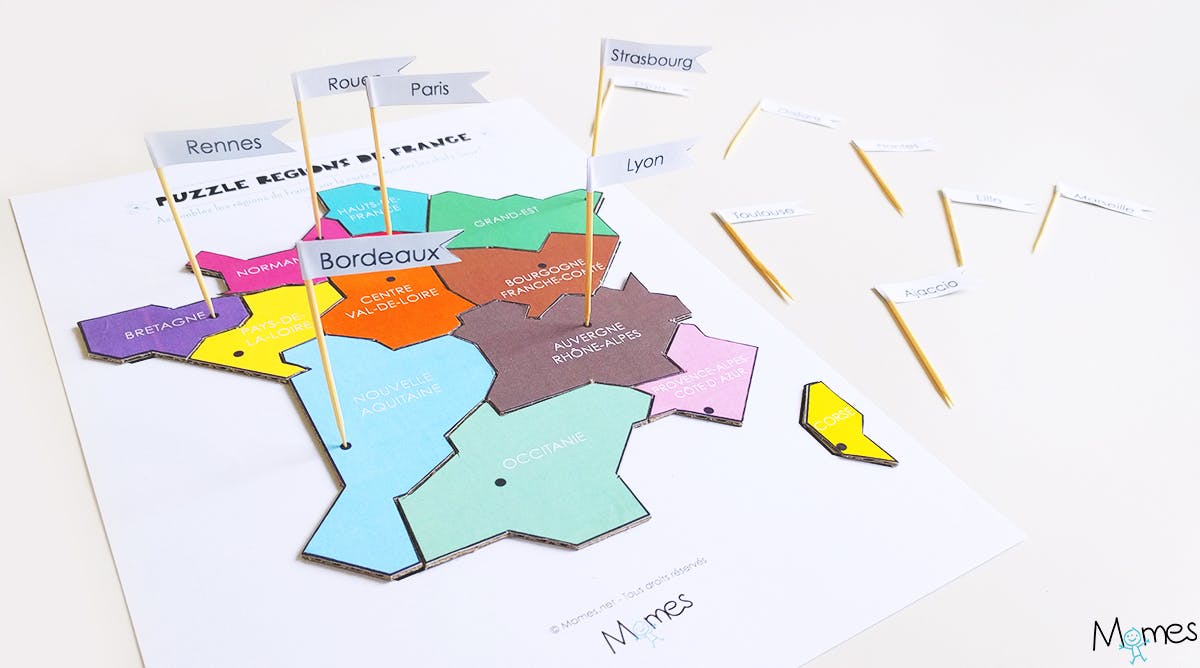 Imprimer le puzzle carte de France les régions - Tête à modeler