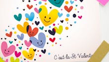Carte Saint Valentin : les coeurs multicolores