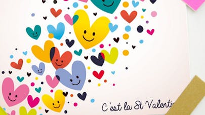 Carte Saint Valentin : les coeurs multicolores Carte Saint Valentin : les coeurs multicolores