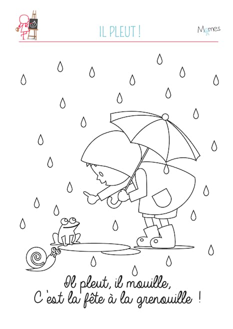 Coloriage Automne : il pleut, il mouille !