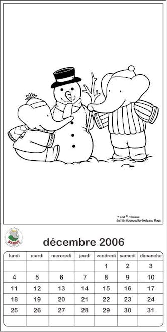 Coloriage Babar: le bonhomme de neige