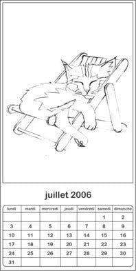 Coloriage calendrier chats 2006: juin-décembre