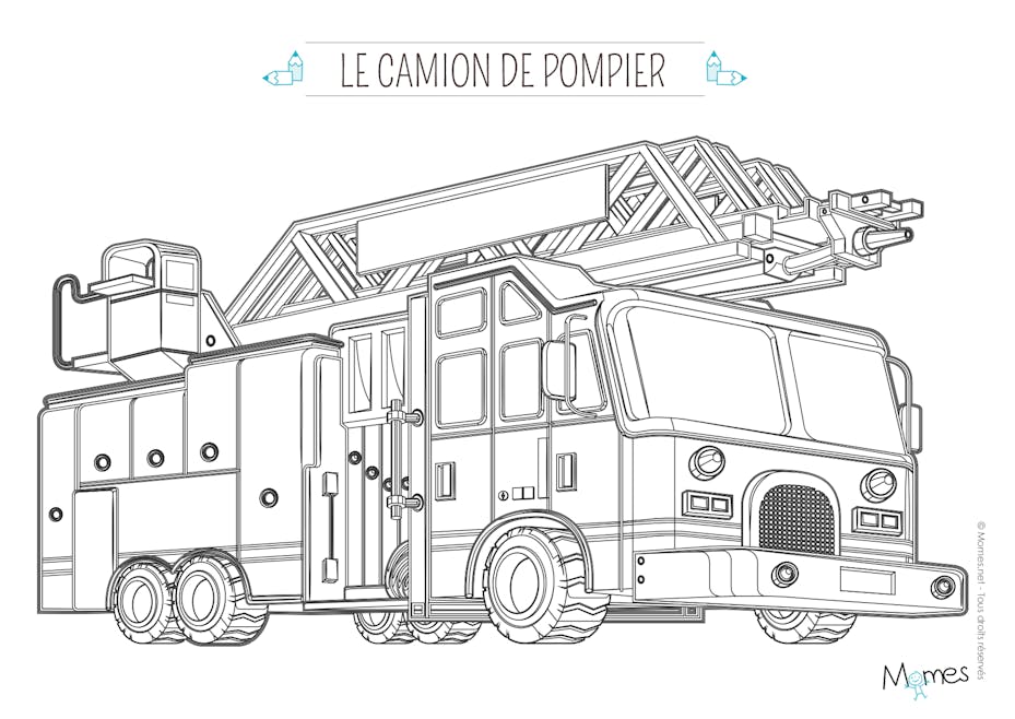 Coloriage camion de pompier avec la grande échelle Coloriage camion de pompier avec la grande échelle