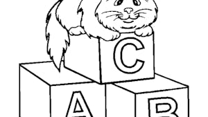 Coloriage chat assis sur des lettres