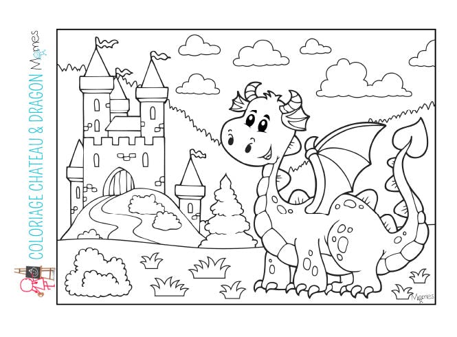 Coloriage Chateau Et Dragon Momes Net Coloriage Chateau Et Dragon Momes Net