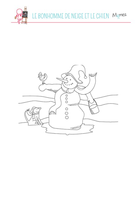 Coloriage chien et bonhomme de neige