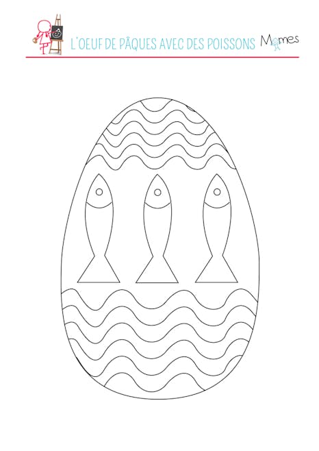 Coloriage de l'œuf de Pâques avec des poissons