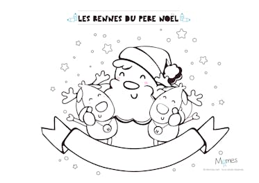 Coloriage de Noël : le Père Noël et ses rennes | MOMES.net