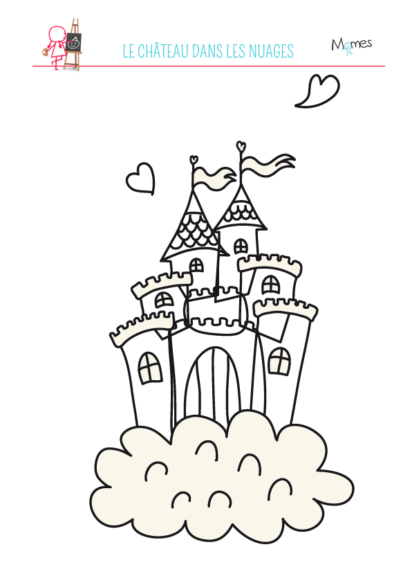 Coloriage du château dans les nuages  MOMES.net