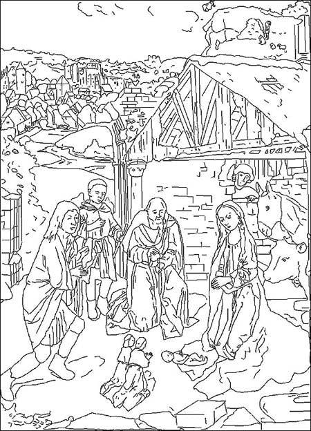 Coloriage "La Nativité" d'après Gérard DAVID