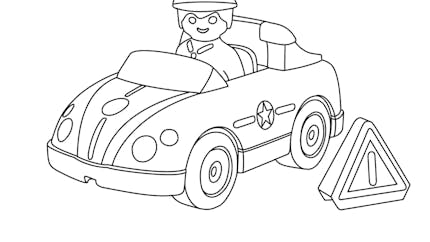 Coloriage La voiture de police et le policier Playmobil 123