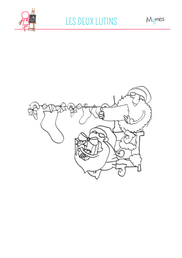 Coloriage Les deux lutins du Père Noël | MOMES.net