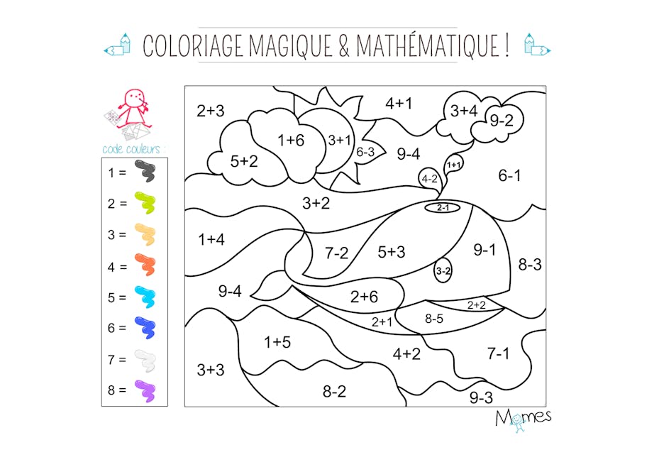 Coloriage magique et mathématique : la baleine