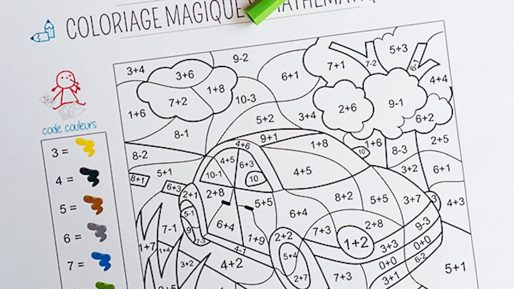 Coloriage magique et mathématique la voiture MOMES.net