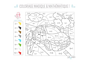 Coloriage magique et mathématique  la voiture  MOMES.net