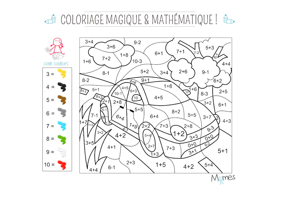 Coloriage Magique Et Mathematique La Voiture Momes Net Coloriage Magique Et Mathematique La Voiture Momes Net