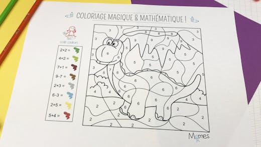 Coloriage magique à imprimer : le dinosaure