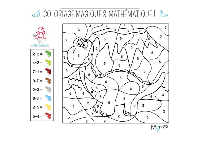 Coloriage magique et mathématique : le dinosaure