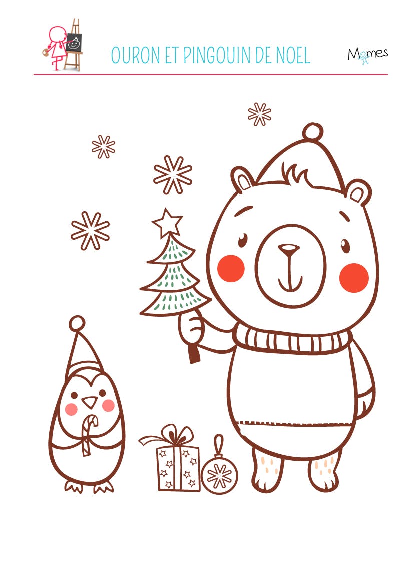 Coloriage ourson de Noël  MOMES.net