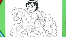 Coloriage petit indien sur son cheval
