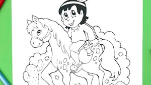 Coloriage petit indien sur son cheval