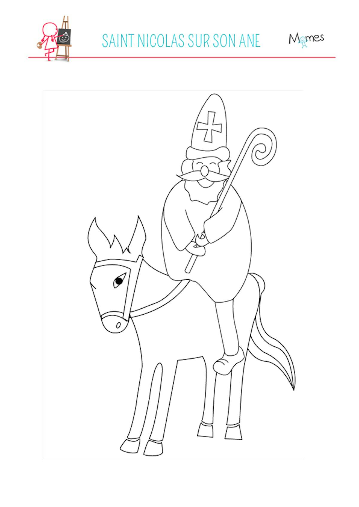 Coloriage Saint Nicolas et son âne MOMES