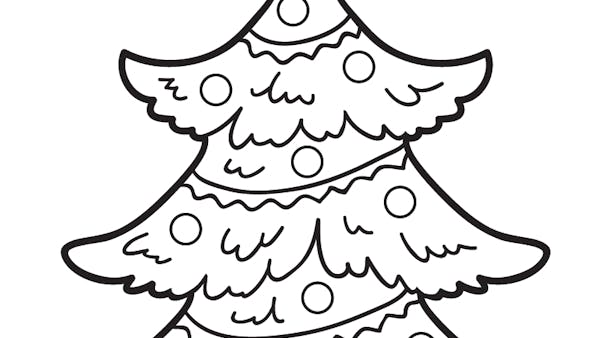 Coloriage à imprimer : Petit sapin de Noël et ses décorations