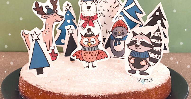 Noël décoration gâteau animaux des bois et sapins