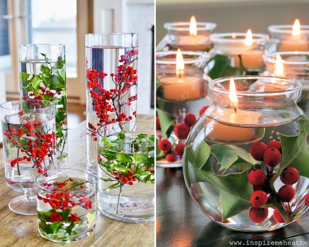 idées décorations Noël rapides simples faciles
        dernière minute du houx dans l’eau