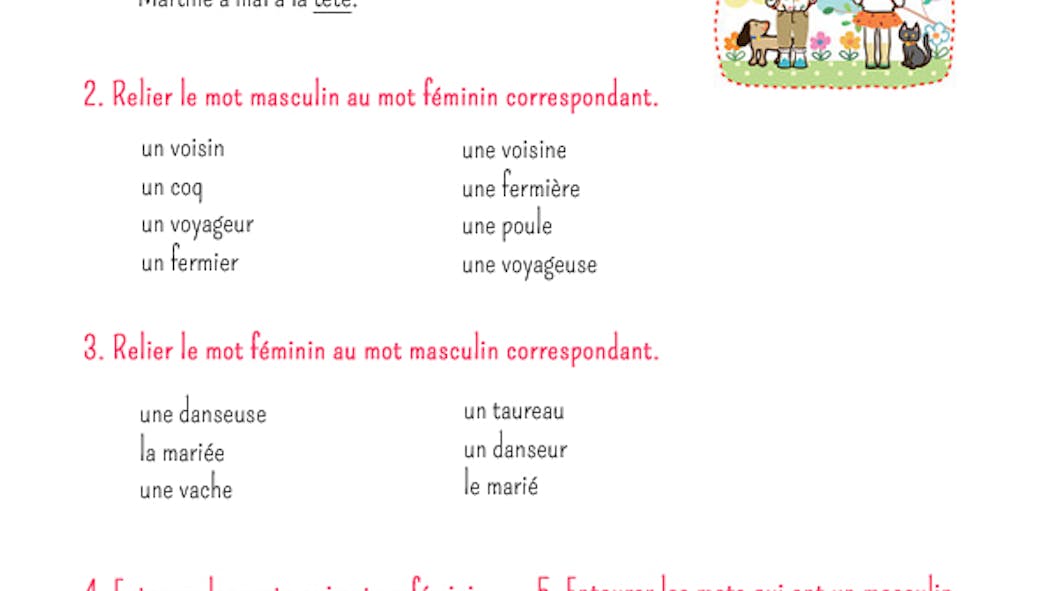 Exercice de grammaire : noms communs féminins et masculins