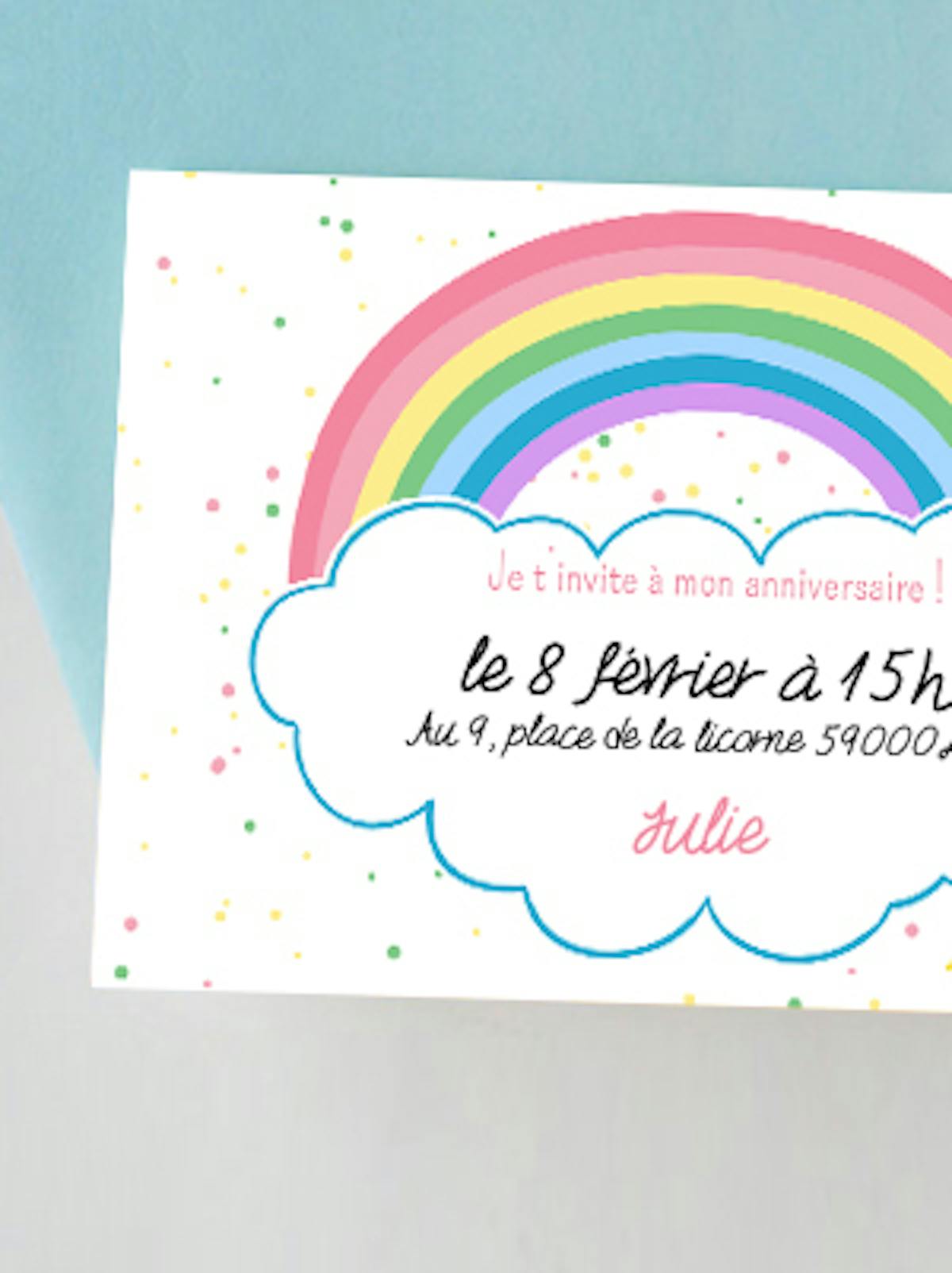 BOYATONG 12 Cartes Carte Invitation Anniversaire Fille Arc-en-ciel