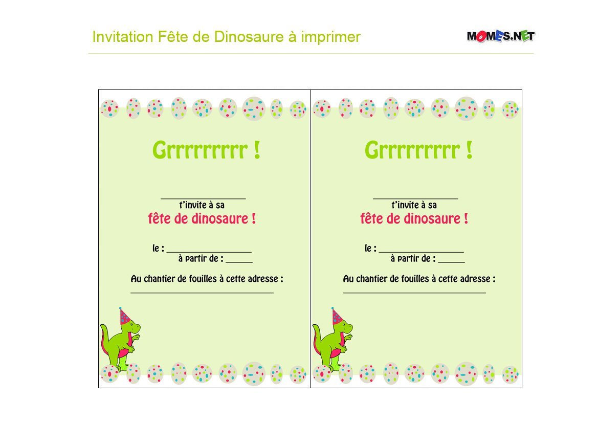 Invitation Dinosaure A Imprimer Momes Net