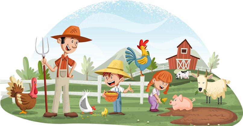 Illustration fermier et ses enfants