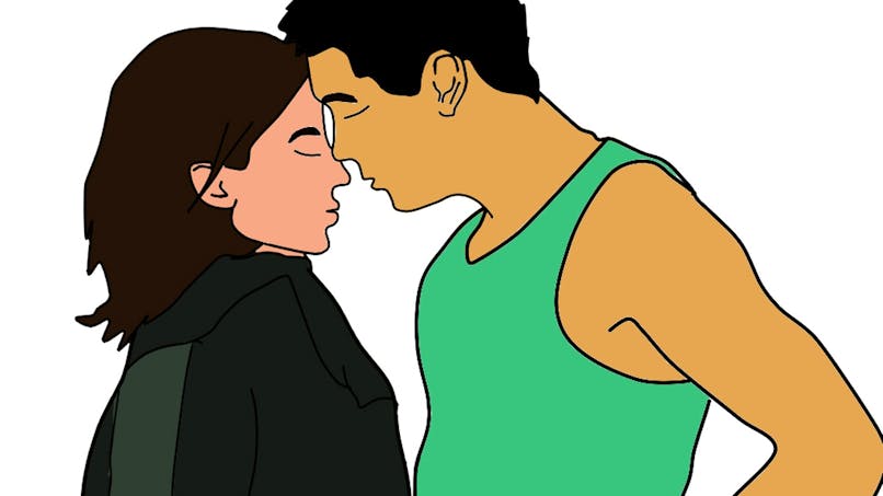 Un homme et une femme s'embrassent : poème premier baiser