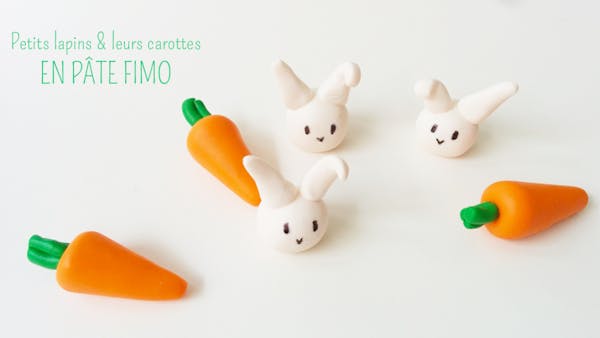 Les petits lapins et leurs carottes en pâte Fimo