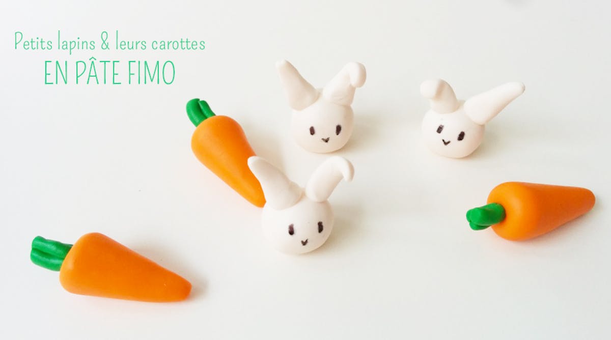 Les petits lapins et leurs carottes en pâte Fimo