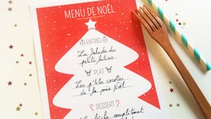 Menu de Noël à imprimer : Sapin rouge et blanc