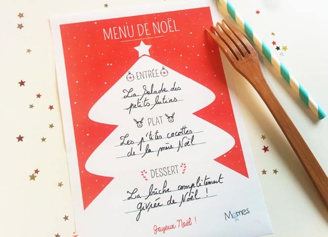 Menu de Noël à imprimer : Sapin rouge et blanc  MOMES