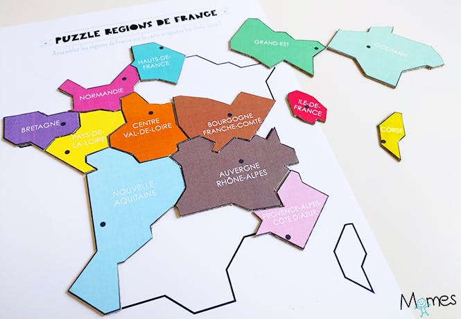 Region De Francia Crucigrama Carte des régions de France à imprimer en Puzzle ! | MOMES.net