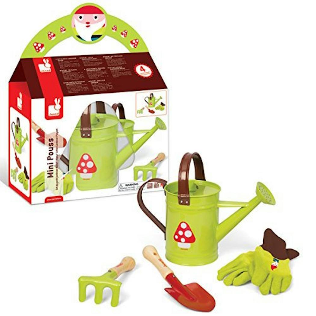 Kit petit jardinier accessoires pour enfant en plastique (gants + petits  outils + arrosoir + tondeuse)