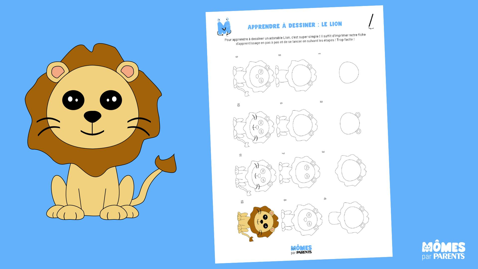 Fiche En Pas A Pas Pour Apprendre A Dessiner Un Lion Momes Net